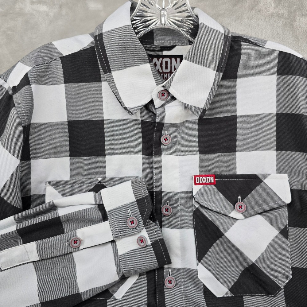Dixxon Flannel Yhe Pinnacle Mens Small Black White Buffalo Check Long Sleeve